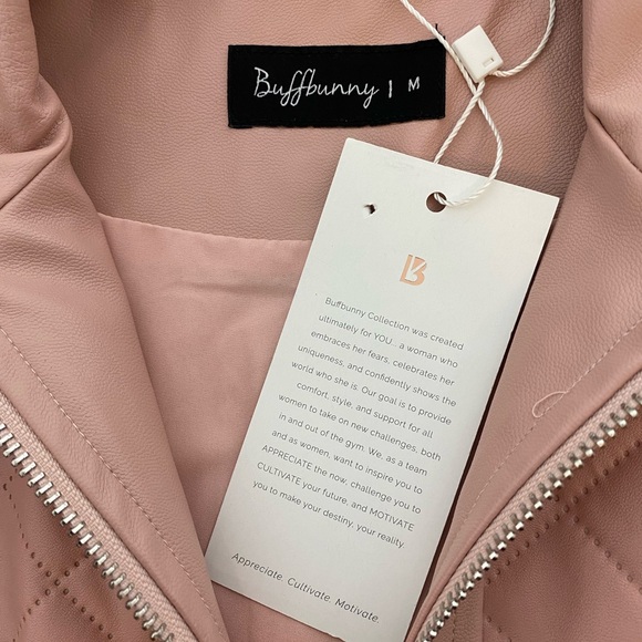 🆕 Buffbunny Faux Leather Moto Quilted Mesh Inset Full Zip Jacket Size M Pink - Picture 8 of 12